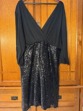 Torrid Sequin Skater Midi Dress Plunge Neck Surplice Bodice Evening Party LBD
